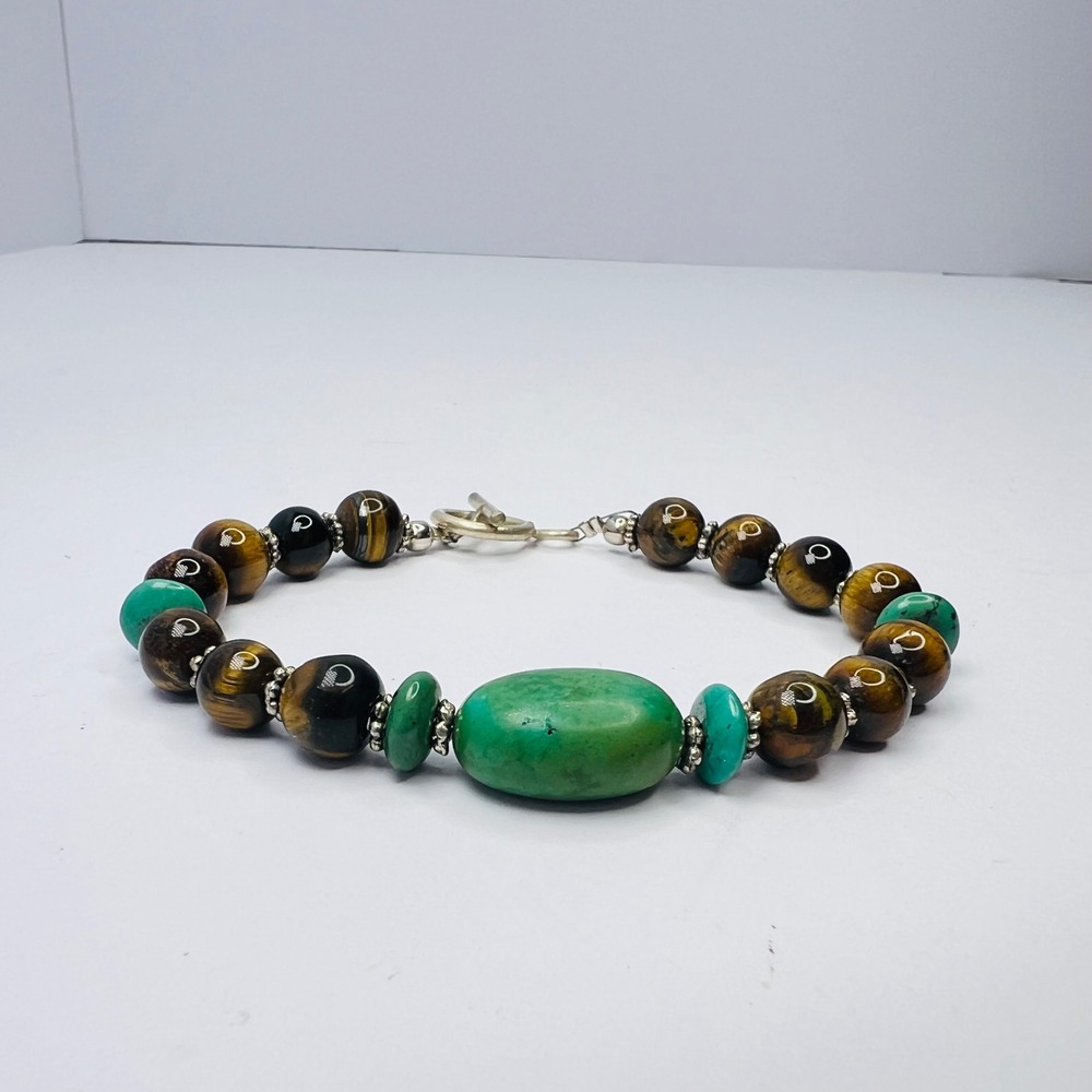 Tiger's Eye and‎ Quartzite Bracelet 8" Toggle Clasp Crystals Boho Courage